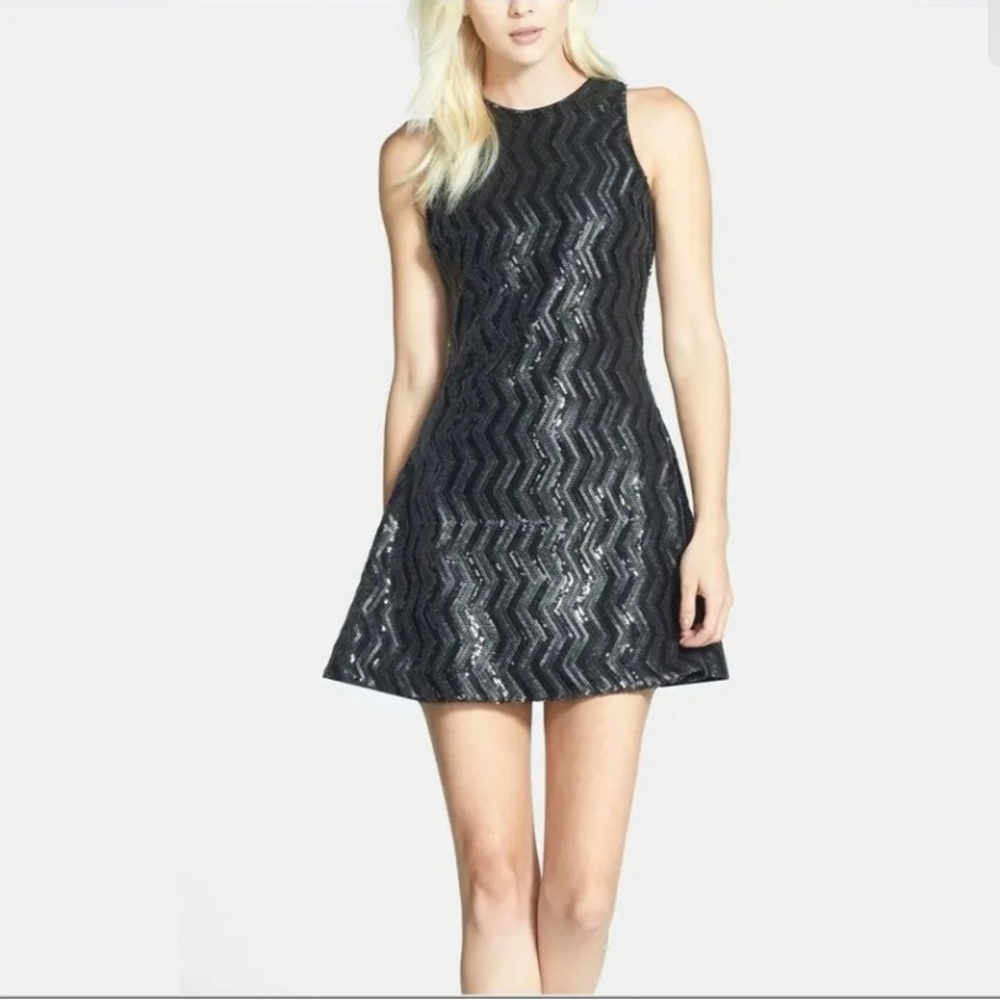 Dress The Population Womens Sequin‎ Mini Dress Party Hoco Dance Cocktail Black